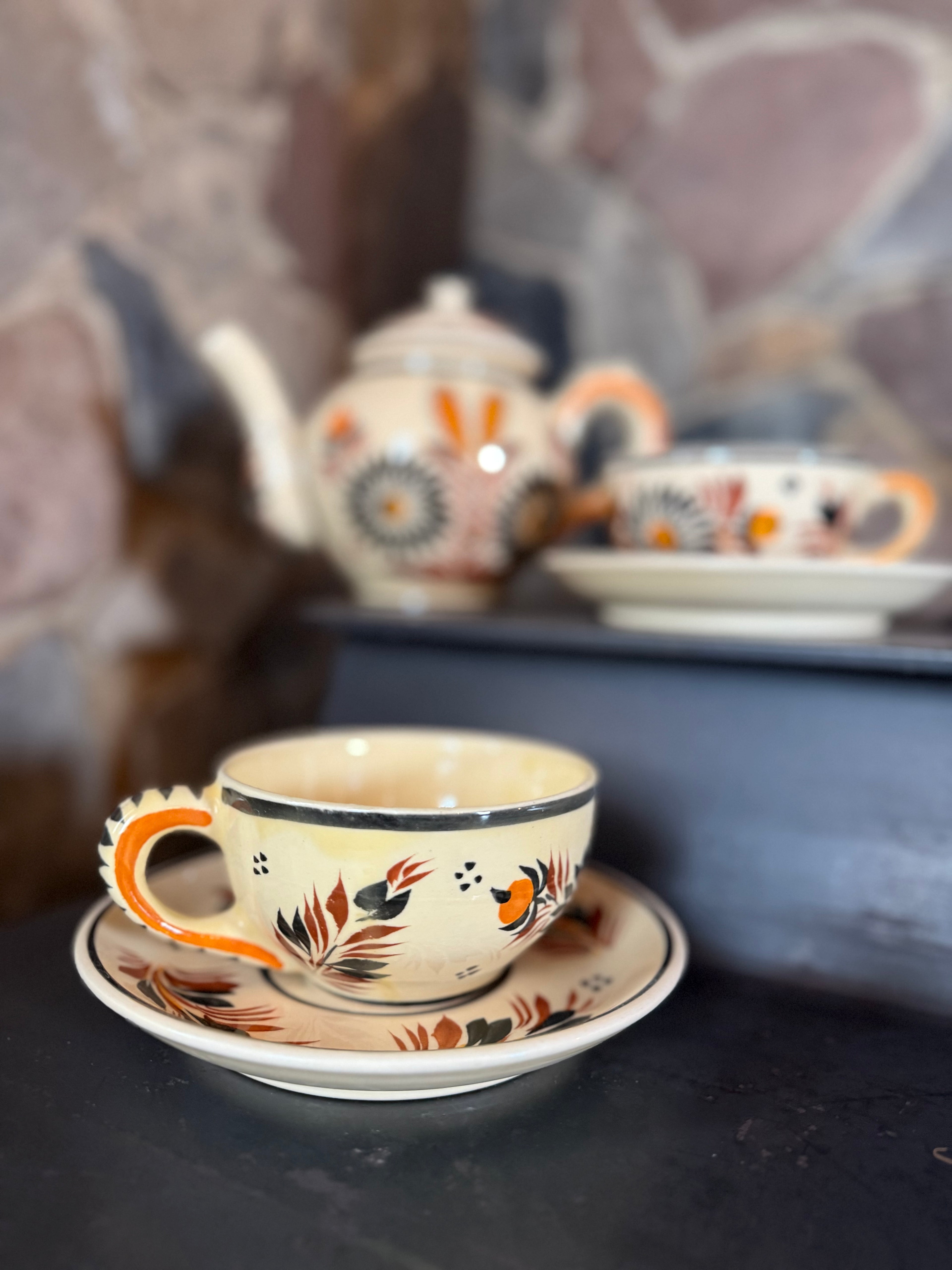 Antique HB Quimper Tea Set