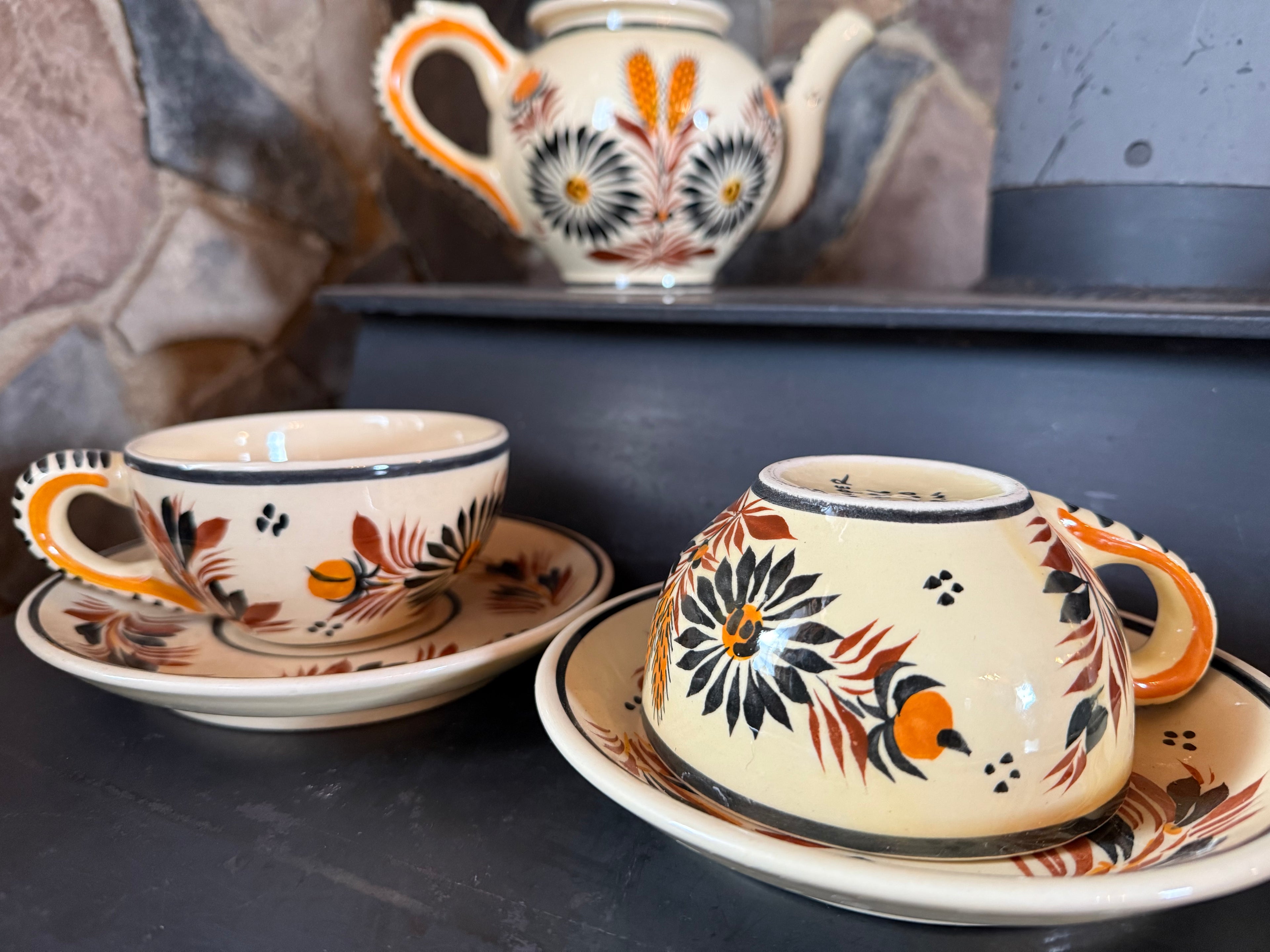 Antique HB Quimper Tea Set